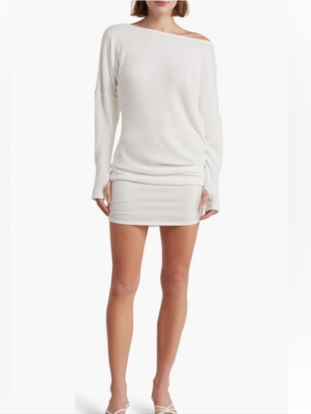 Go Couture One Shoulder Long Sleeve Jersey Mini Dress White Size Small